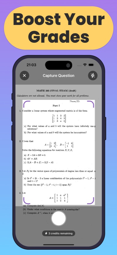 Socratic Solve AI homework scanner capturing a math exam question with the iPhone camera